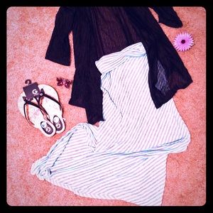 Aqua/Teal and Gray Striped Maxi Skirt